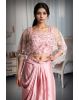 Salmon Pink Draped Indowestern With Stone Work Cape Details