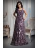 Purple Heavy Embellished Mermaid Gown With Flower Detail On Shoulder