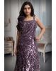 Purple Heavy Embellished Mermaid Gown With Flower Detail On Shoulder