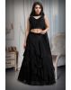 Black Multilayered Pre Wedding Lehenga With Stone Work Detailed Crop Top And Same Color Dupatta