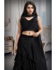 Black Multilayered Pre Wedding Lehenga With Stone Work Detailed Crop Top And Same Color Dupatta