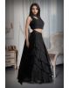 Black Multilayered Pre Wedding Lehenga With Stone Work Detailed Crop Top And Same Color Dupatta