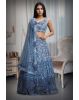 Light Blue Net Lehenga With Ombre Shade Details Over Skirt With Crop Top And Same Color Dupatta
