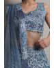 Light Blue Net Lehenga With Ombre Shade Details Over Skirt With Crop Top And Same Color Dupatta