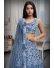 Light Blue Net Lehenga With Ombre Shade Details Over Skirt With Crop Top And Same Color Dupatta