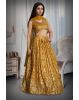 Golden Yellow Pre Wedding Lehenga With Orange Threadwork Details