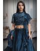 Dark Blue Frilled Lehenga With Stone Worked Crop Top Along With Frilled Dupatta