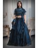 Dark Blue Frilled Lehenga With Stone Worked Crop Top Along With Frilled Dupatta