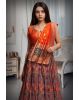 Dark Orange Printed Pre Wedding Lehenga With Heavy Detailed Dupatta In Same Color Coordination