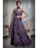 Iris Purple Indowestern Draped Skirt With Crop Top And Single Side Cape