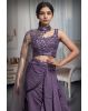 Iris Purple Indowestern Draped Skirt With Crop Top And Single Side Cape