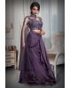 Iris Purple Indowestern Draped Skirt With Crop Top And Single Side Cape