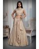 Warm Ivory Indowestern Draped Skirt With Crop Top And Single Side Cape