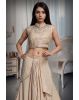 Warm Ivory Indowestern Draped Skirt With Crop Top And Single Side Cape