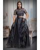 Black Frilled Lehenga With Stone Worked Crop Top Along With Frilled Dupatta