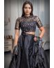 Black Frilled Lehenga With Stone Worked Crop Top Along With Frilled Dupatta