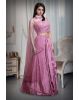 Dark Pink Indowestern Draped Skirt With Crop Top And Single Side Cape
