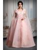 Light Peach Ball Gown With Exquisite Threadwork Details Along With Same Color Veil