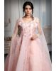 Light Peach Ball Gown With Exquisite Threadwork Details Along With Same Color Veil