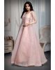 Light Peach Ball Gown With Exquisite Threadwork Details Along With Same Color Veil