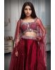 Cherry Red Pre Wedding Lehenga With Exquisite Stoneworked Crop Top Along With Same Color Dupatta