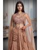 Light Brown Indowestern Draped Skirt With Crop Top And Side Cape
