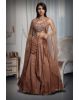 Light Brown Indowestern Draped Skirt With Crop Top And Side Cape