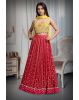 Blood Red Crop Top Lehenga With Yellow Color Dupatta