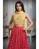 Blood Red Crop Top Lehenga With Yellow Color Dupatta