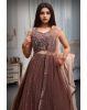 Rusty Brown Pre Wedding Lehenga With Uniform Stone Worked Skirt, Exquisite Stoneworked Crop Top Along With Same Color Dupatta
