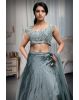 Cold Steel Blue Pre Wedding Lehenga With Exquisite Stoneworked Crop Top Along With Same Color Dupatta