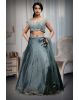 Cold Steel Blue Pre Wedding Lehenga With Exquisite Stoneworked Crop Top Along With Same Color Dupatta