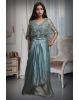 Cyan Blue Draped Indowestern With Stone Work Cape Details