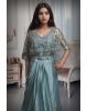Cyan Blue Draped Indowestern With Stone Work Cape Details