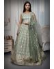 Golden In Pastel Green Zari Threadwork Detailed Minimal Pre Wedding Lehenga