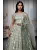 Golden In Pastel Green Zari Threadwork Detailed Minimal Pre Wedding Lehenga