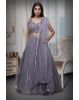 Dark Lavender Pre Wedding Lehenga With Uniform Stone Worked Skirt, Exquisite Stoneworked Crop Top Along With Same Color Dupatta