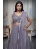 Dark Lavender Pre Wedding Lehenga With Uniform Stone Worked Skirt, Exquisite Stoneworked Crop Top Along With Same Color Dupatta