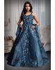 Cerulean Blue Ball Gown With Exquisite Threadwork Details Along With Same Color Veil