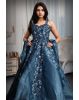 Cerulean Blue Ball Gown With Exquisite Threadwork Details Along With Same Color Veil