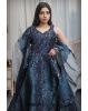 Dark Blue Frilled Gown With Heavy Embellished Front Yoke And Frilled Dupatta