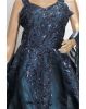 Dark Blue Frilled Gown With Heavy Embellished Front Yoke And Frilled Dupatta