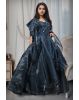 Dark Blue Frilled Gown With Heavy Embellished Front Yoke And Frilled Dupatta