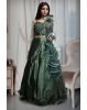 Dark Sage Green Frilled Gown With Stone Worked Yoke Along With Frilled Dupatta