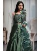 Dark Sage Green Frilled Gown With Stone Worked Yoke Along With Frilled Dupatta