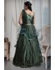 Dark Sage Green Frilled Gown With Stone Worked Yoke Along With Frilled Dupatta