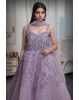 Light Lavender Ball Gown With Exquisite Threadwork Details Along With Same Color Veil