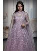 Light Lavender Heavy Threadwork Embellished Bridal Gown  With Long Cape Sleeve