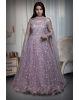 Light Lavender Heavy Threadwork Embellished Bridal Gown  With Long Cape Sleeve