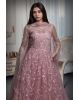 Light Pink Heavy Threadwork Embellished Bridal Gown  With Long Cape Sleeve